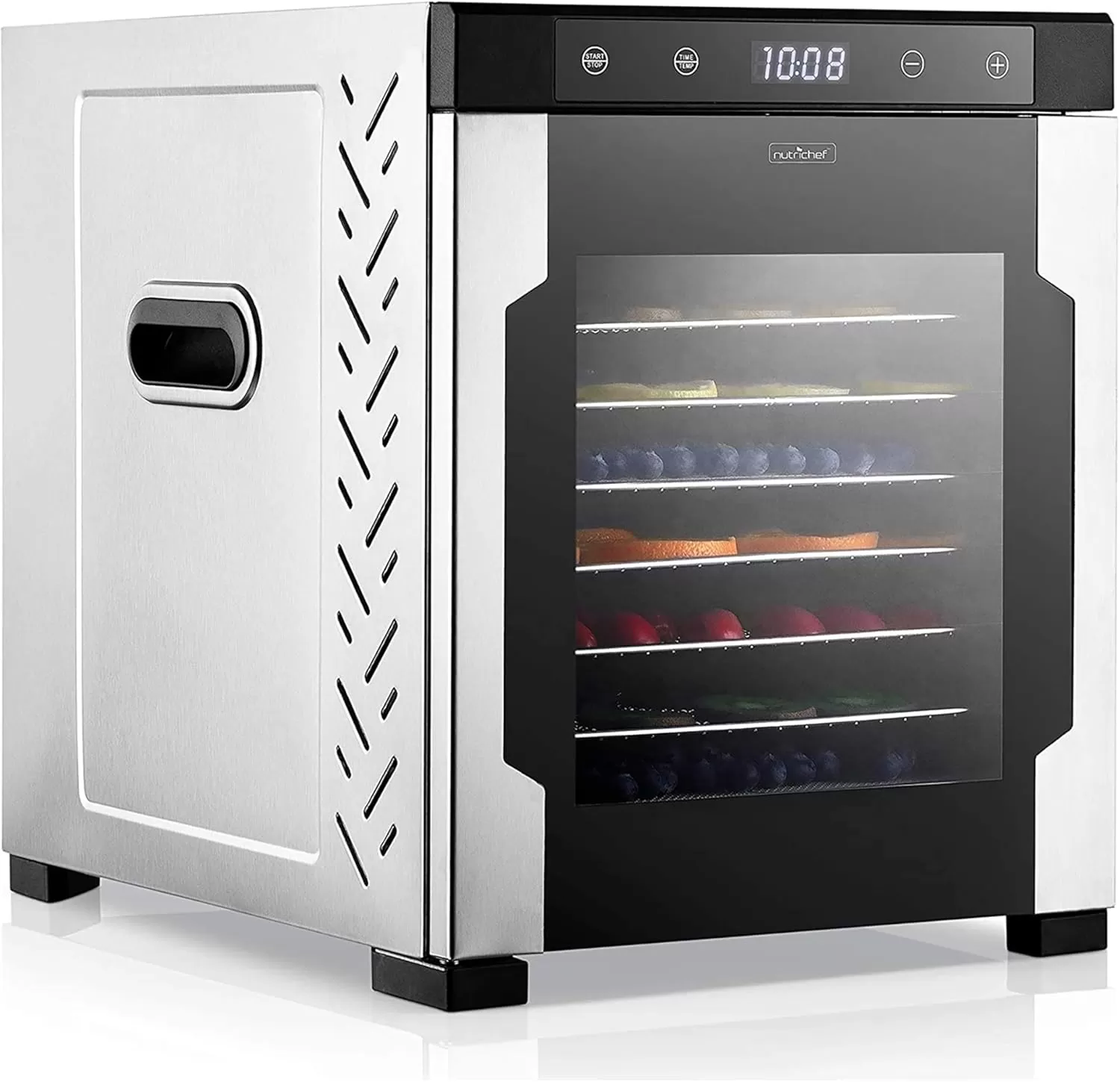 imageNutriChef Electric Countertop Food Dehydrator 900Watt Premium MultiTier Meat Beef Jerky Maker FruitVegetable Dryer w10 Shelf Stainless Steel TraysDigital TimerTemperature ControlNCFD10SBlack