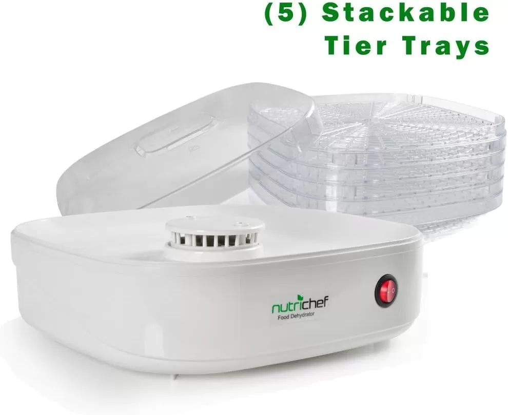 imageNutriChef Electric Countertop Food Dehydrator MachineProfessional MultiTier Food PreserverMeat or Beef Jerky MakerFruitVegetable Dryer w5 Stackable TraysHighHeat CirculationAZPKFD06