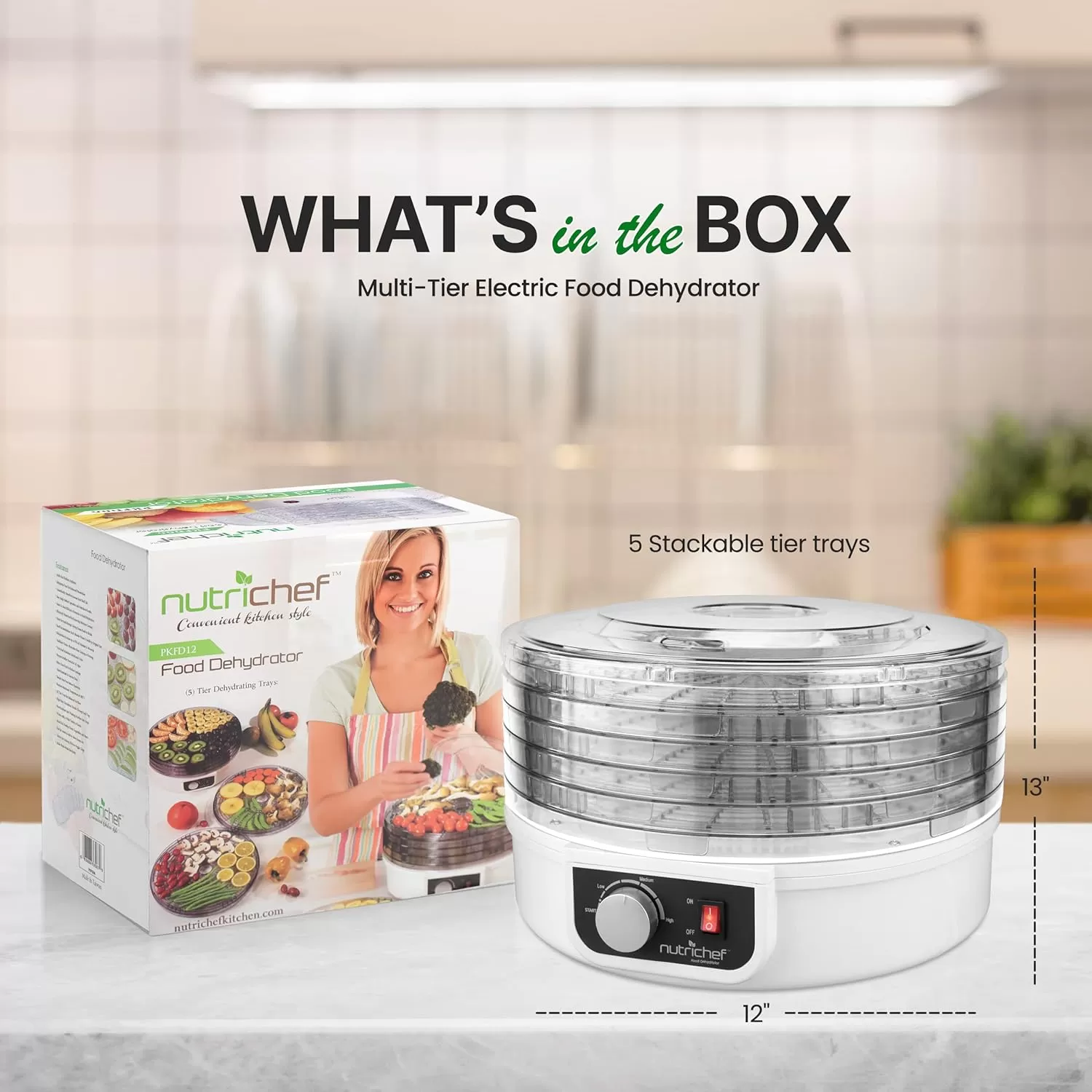 imageNutriChef Food Dehydrator  Dehydrate Beef Jerky Meat Mushrooms Fruits ampamp Vegetables at Home  Utilizes HighHeat Circulation for Even Dehydration  Includes 5 EasytoClean Trays  WhiteWhite