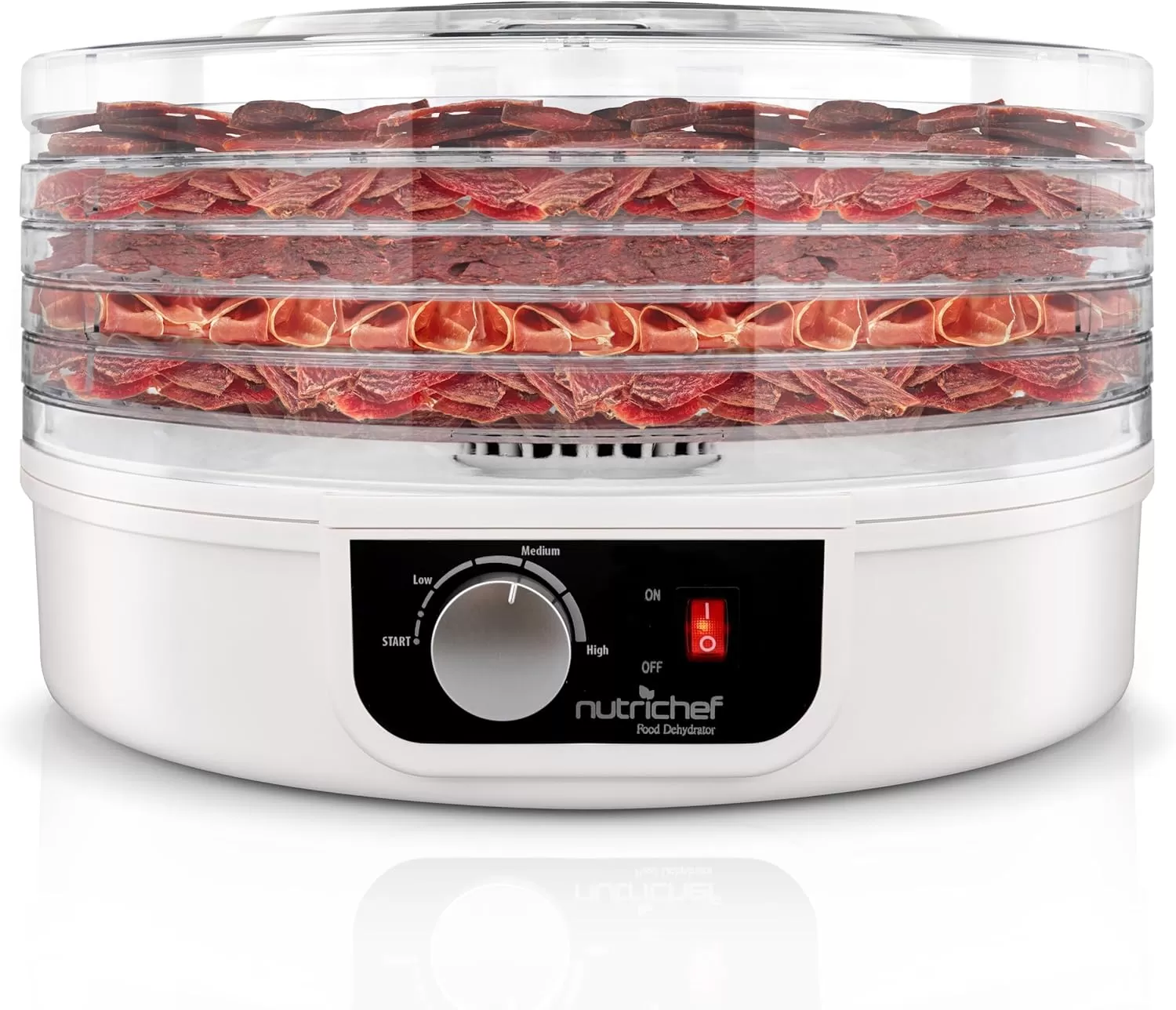 imageNutriChef Food Dehydrator  Dehydrate Beef Jerky Meat Mushrooms Fruits ampamp Vegetables at Home  Utilizes HighHeat Circulation for Even Dehydration  Includes 5 EasytoClean Trays  WhiteWhite