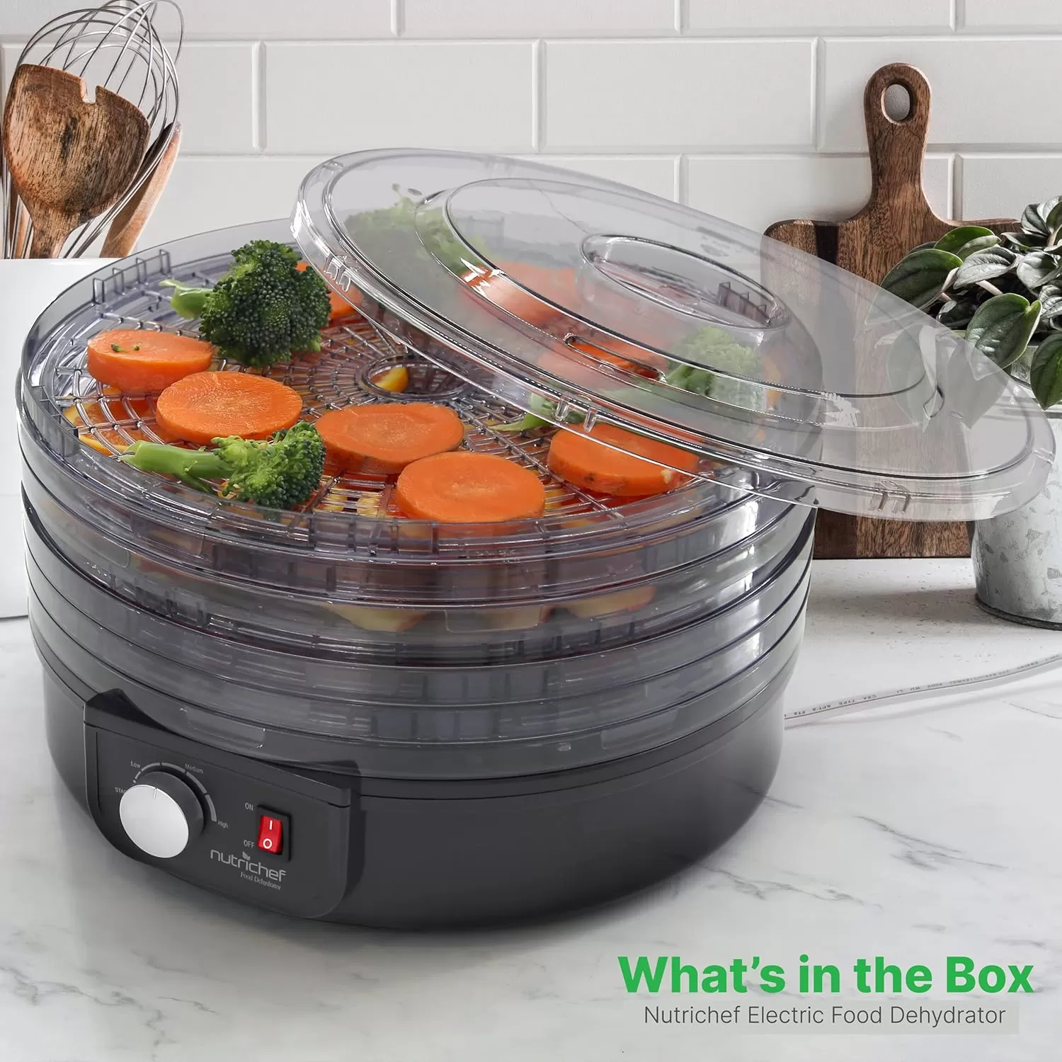 imageNutriChef Food Dehydrator  Dehydrate Beef Jerky Meat Mushrooms Fruits ampamp Vegetables at Home  Utilizes HighHeat Circulation for Even Dehydration  Includes 5 EasytoClean Trays  WhiteBlack