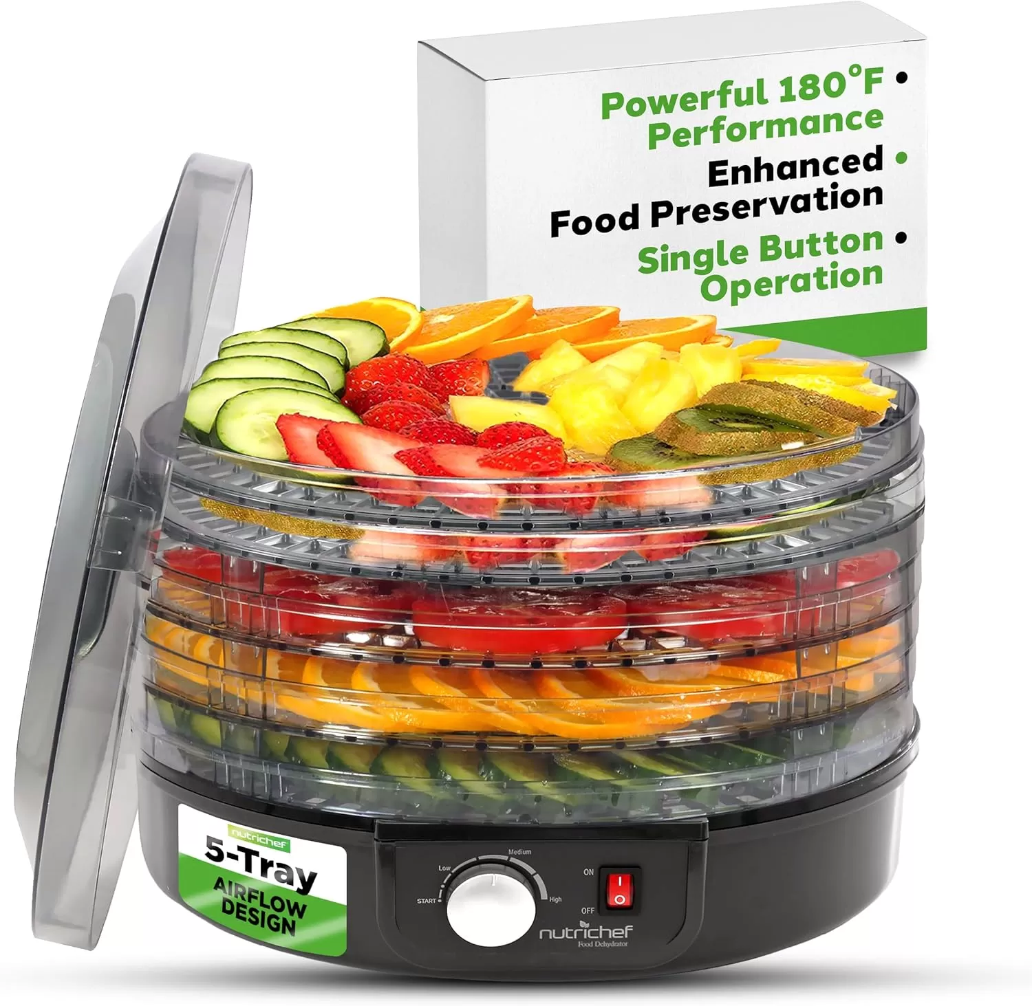 imageNutriChef Food Dehydrator  Dehydrate Beef Jerky Meat Mushrooms Fruits ampamp Vegetables at Home  Utilizes HighHeat Circulation for Even Dehydration  Includes 5 EasytoClean Trays  WhiteBlack