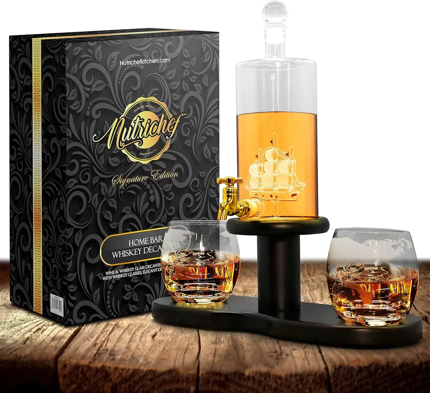 imageNutriChef Home Bar Wine Aerator Set with Whiskey Glasses Elegant Decanter Design One size Assorted