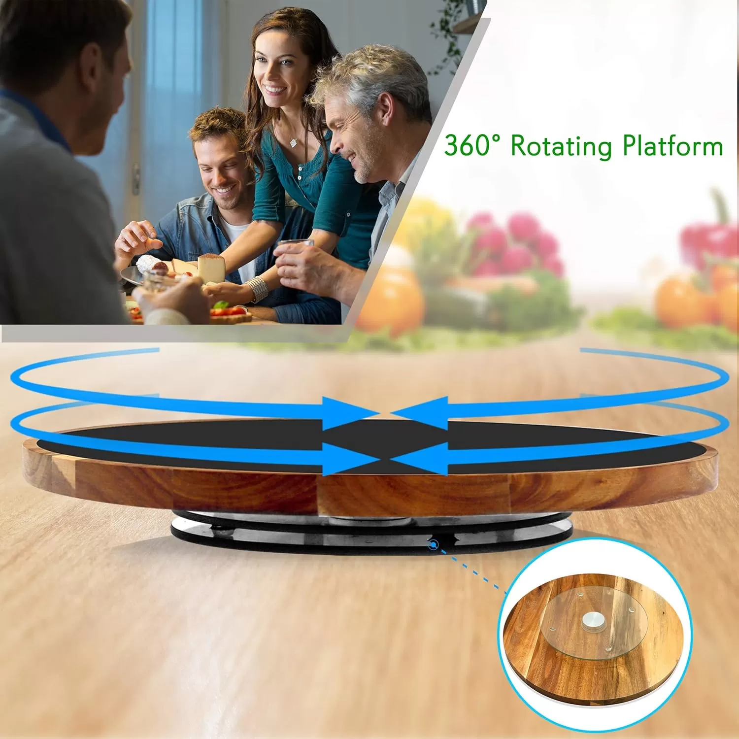 imageNutriChef JP Cons Catalog Master Rotating Lazy Susan Cheese Board12 Inch Diameter Acacia Wood Platter Turntable Serving Set wSlate Stone PlateStainlessSteel Cutting KnivesFor Picnic PKCZBD40