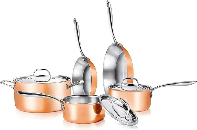 imageNutriChef Kit 8Piece 4Ply Kitchenware Pots ampamp Pans Set Stylish Kitchen Cookware wCast Stainless Steel Handle