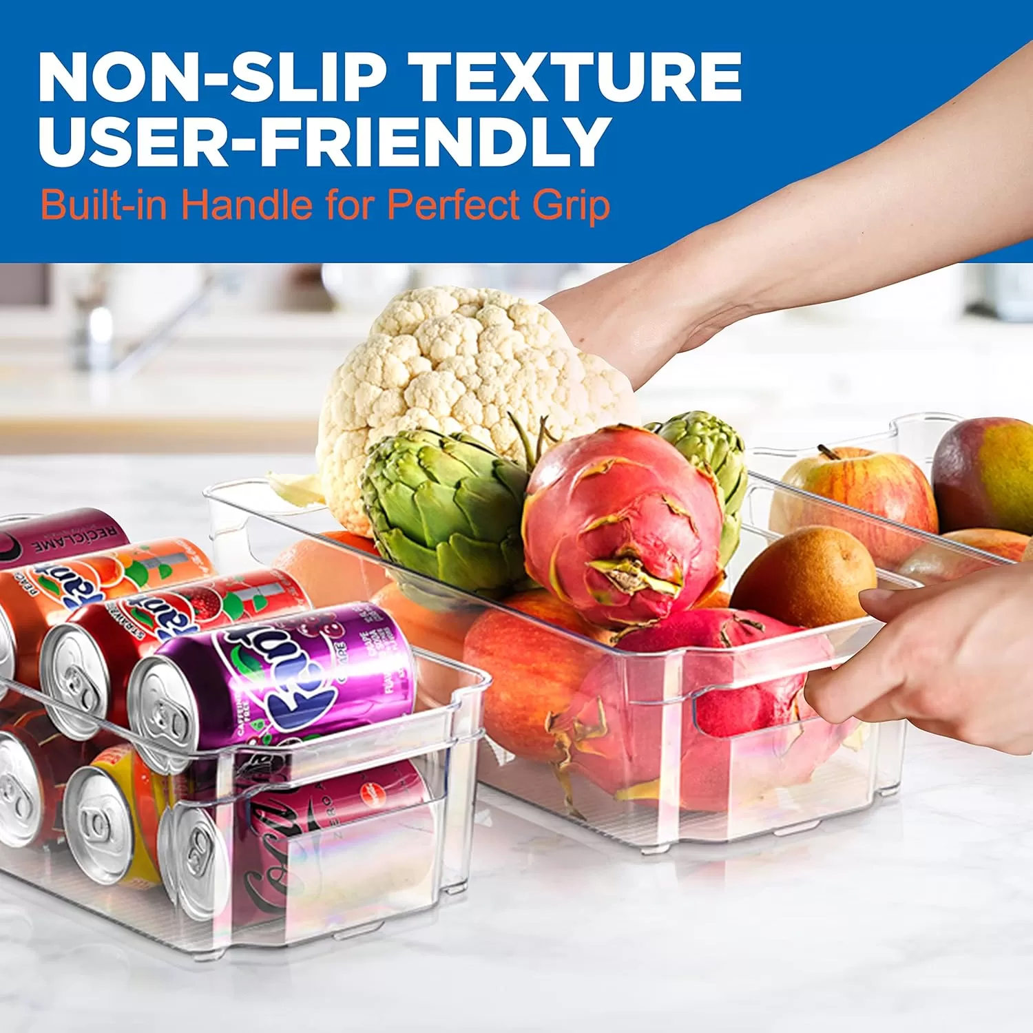 imageNutriChef Set of 8 Refrigerator Bins4 Wide and 4 Narrow Stackable Fridge Organizers for Freezer Kitchen Countertops CabinetsDesigned with Practical Carry Handles and Interior 8 containers Clear6Piece