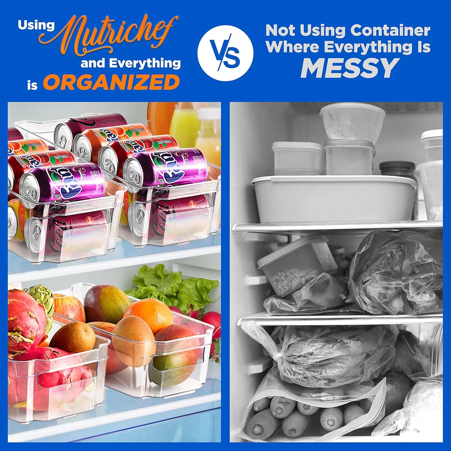imageNutriChef Set of 8 Refrigerator Bins4 Wide and 4 Narrow Stackable Fridge Organizers for Freezer Kitchen Countertops CabinetsDesigned with Practical Carry Handles and Interior 8 containers Clear6Piece