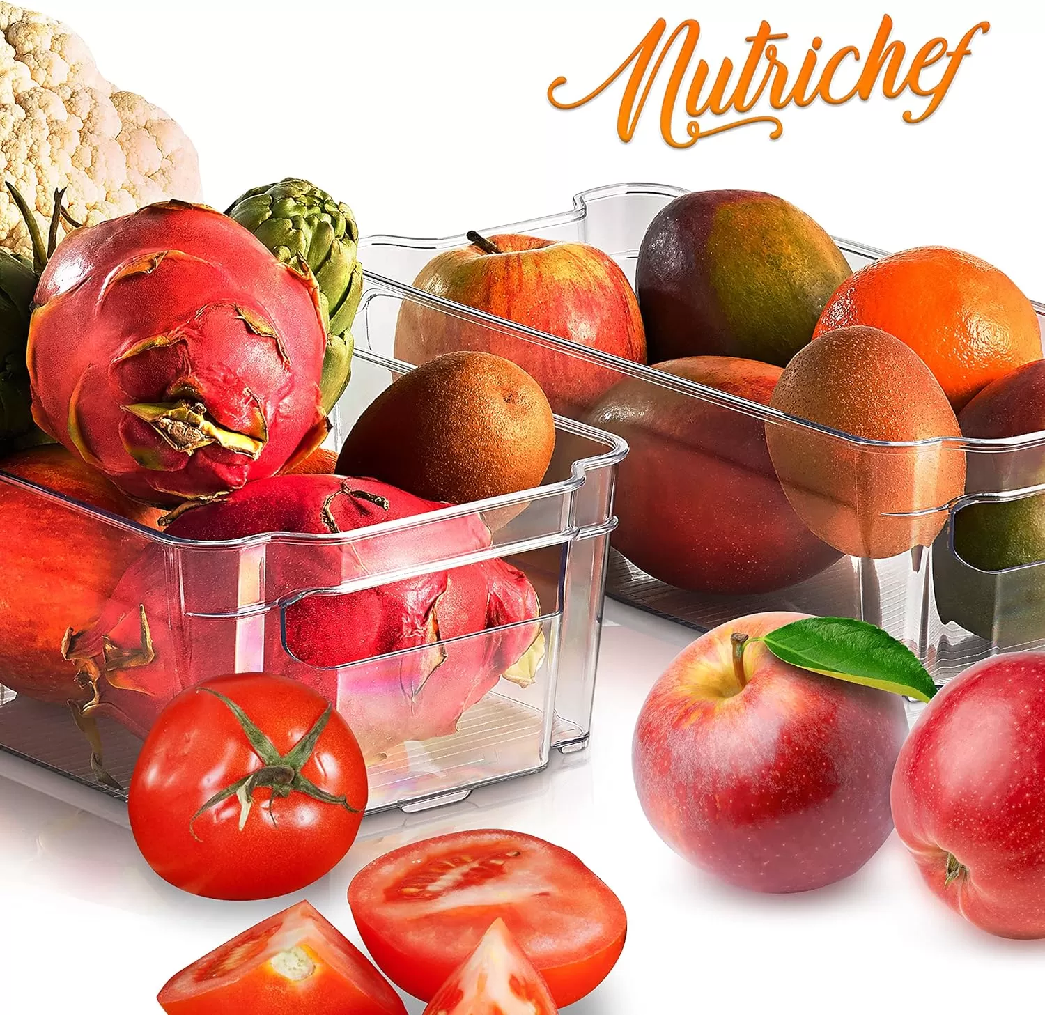 imageNutriChef Set of 8 Refrigerator Bins4 Wide and 4 Narrow Stackable Fridge Organizers for Freezer Kitchen Countertops CabinetsDesigned with Practical Carry Handles and Interior 8 containers Clear8Piece