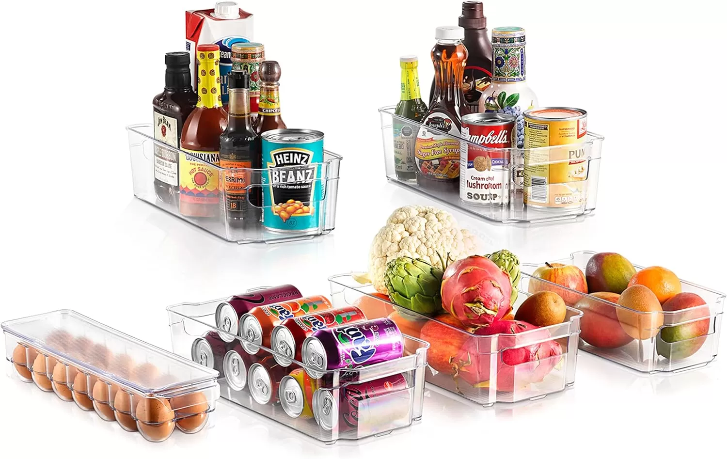 imageNutriChef Set of 8 Refrigerator Bins4 Wide and 4 Narrow Stackable Fridge Organizers for Freezer Kitchen Countertops CabinetsDesigned with Practical Carry Handles and Interior 8 containers Clear6Piece
