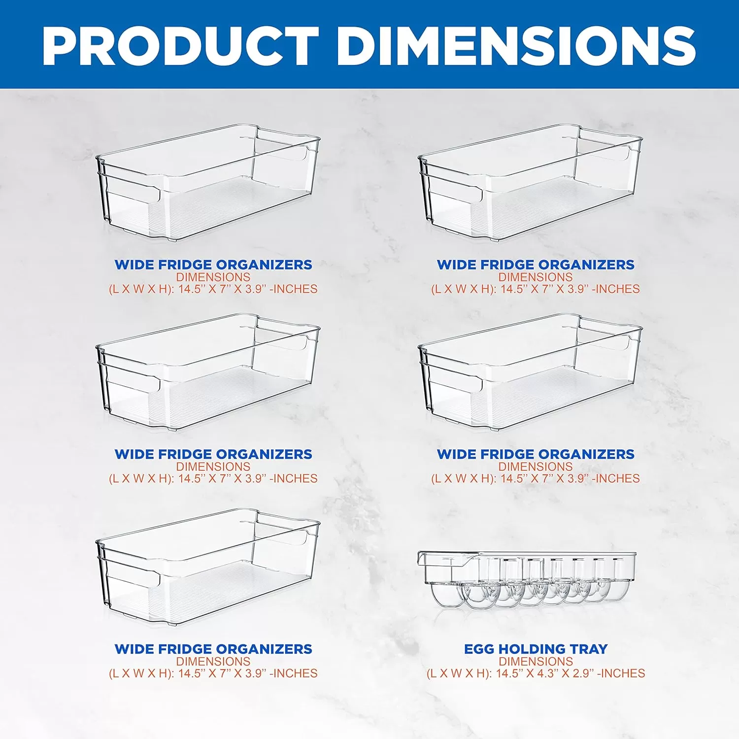 imageNutriChef Set of 8 Refrigerator Bins4 Wide and 4 Narrow Stackable Fridge Organizers for Freezer Kitchen Countertops CabinetsDesigned with Practical Carry Handles and Interior 8 containers Clear6Piece