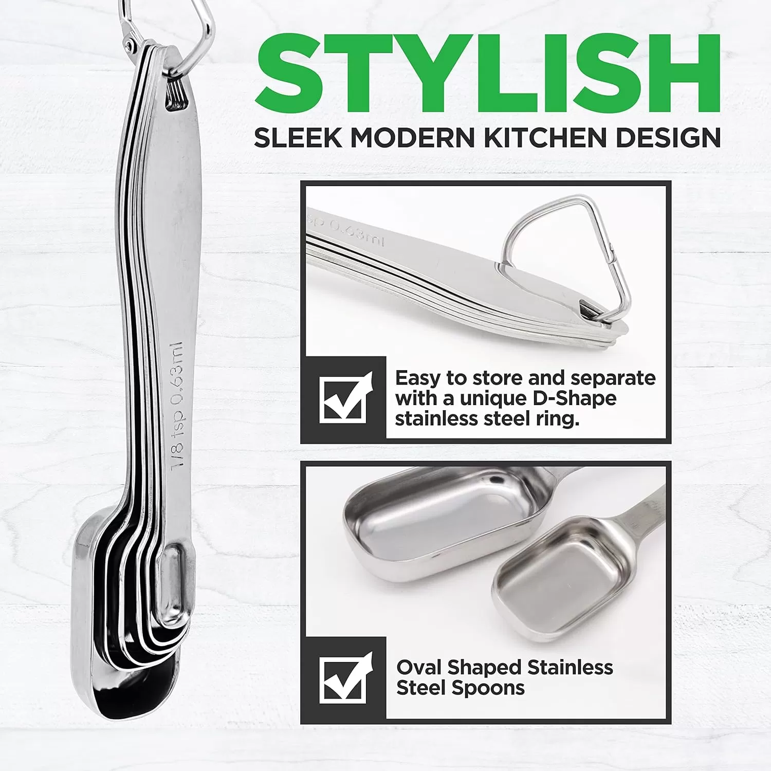 imageNutriChef Stainless Steel Measuring Spoons Set  6Pc Heavy Duty Oval Shaped Metal Measuring Spoon for Dry or Liquid Ingredients Teaspoon and Tablespoon Set w Metric ampamp US Measurement  NCMMS6