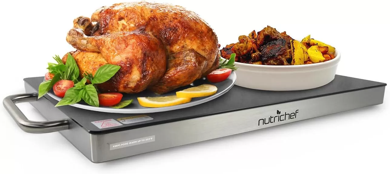 imageNutriChef Stainless Warming Hot Plate  Keep Food Warm w Portable Electric Food Tray Dish Warmer w Black Glass Top For Restaurant Parties Buffet Serving Table or Countertop Use  AZPKWTR30