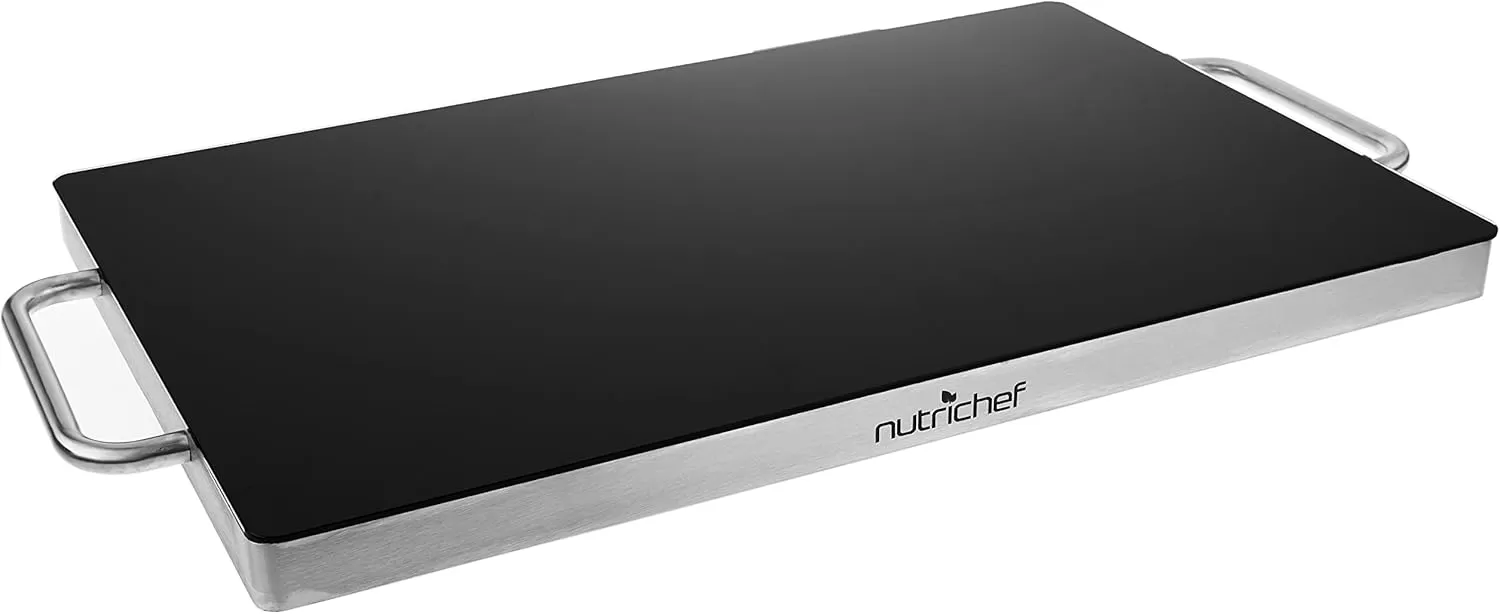 imageNutriChef Stainless Warming Hot Plate  Keep Food Warm w Portable Electric Food Tray Dish Warmer w Black Glass Top For Restaurant Parties Buffet Serving Table or Countertop Use