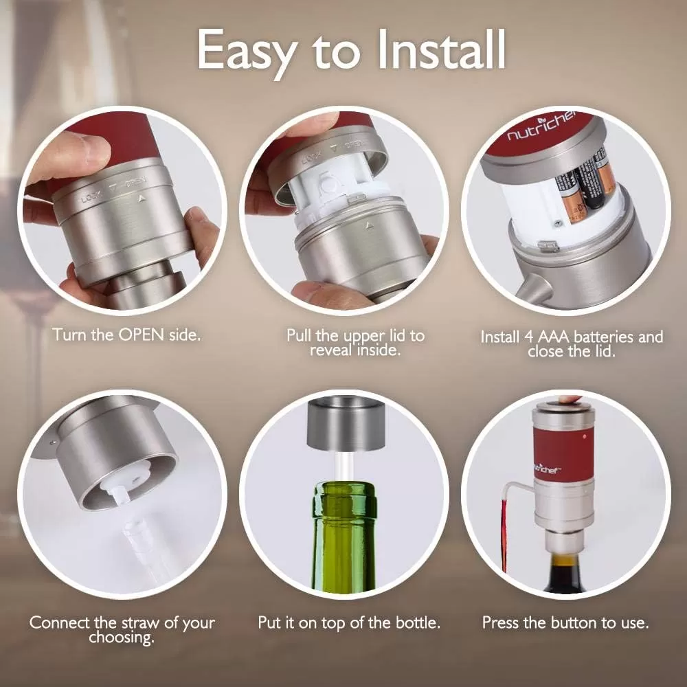 imageNutriChef Wine Dispenser Automatic Electric Wine Aerator Pourer w Metal Decanter Spout for Red and White Wine SmallDiecast Metal