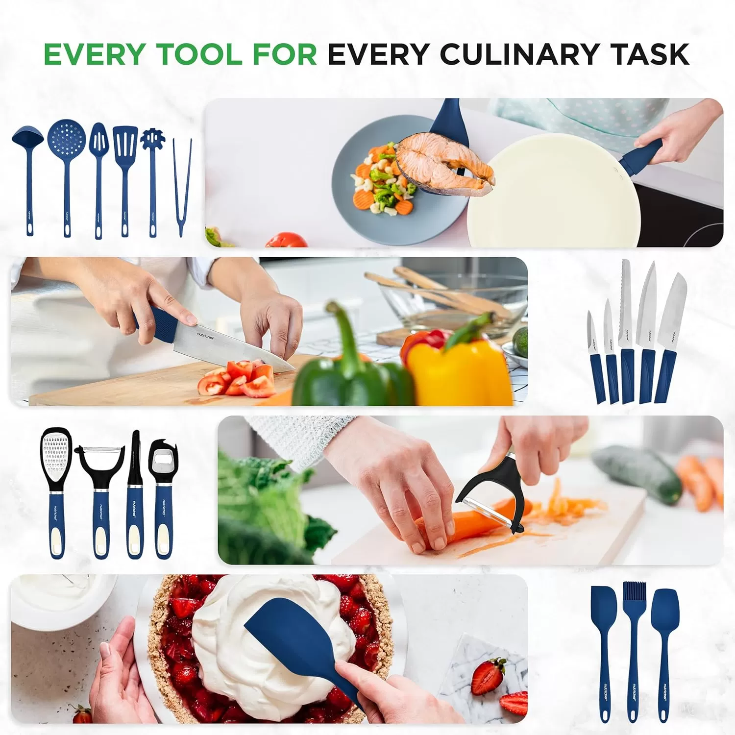 imageNutrichef 54Piece Marble NonStick Cookware and Bakeware Set Professional Home Kitchen Collection with MultiSized Pots Pans and HeatResistant ToolsBlue Gray