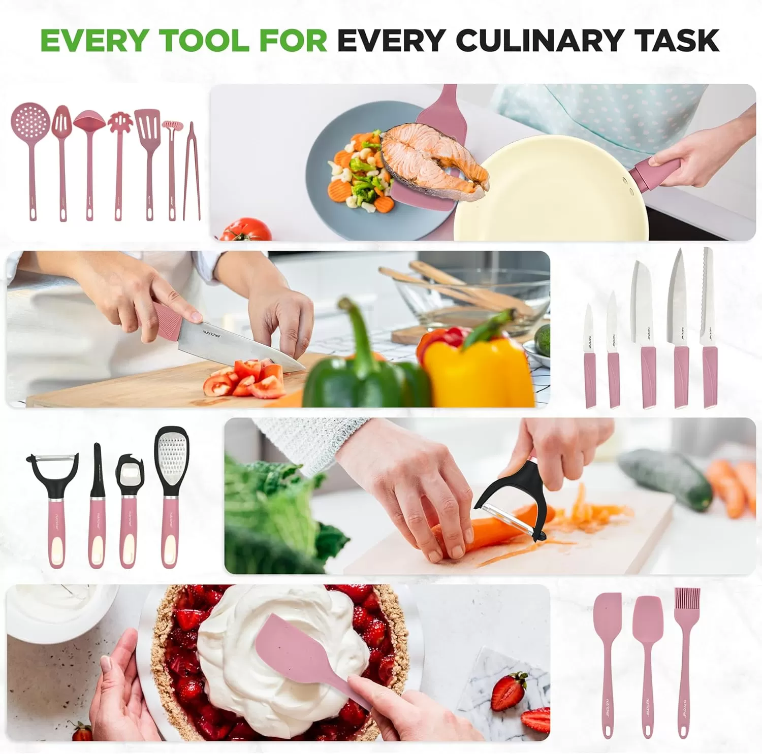 imageNutrichef 54Piece Marble NonStick Cookware and Bakeware Set Professional Home Kitchen Collection with MultiSized Pots Pans and HeatResistant ToolsBlush Pink