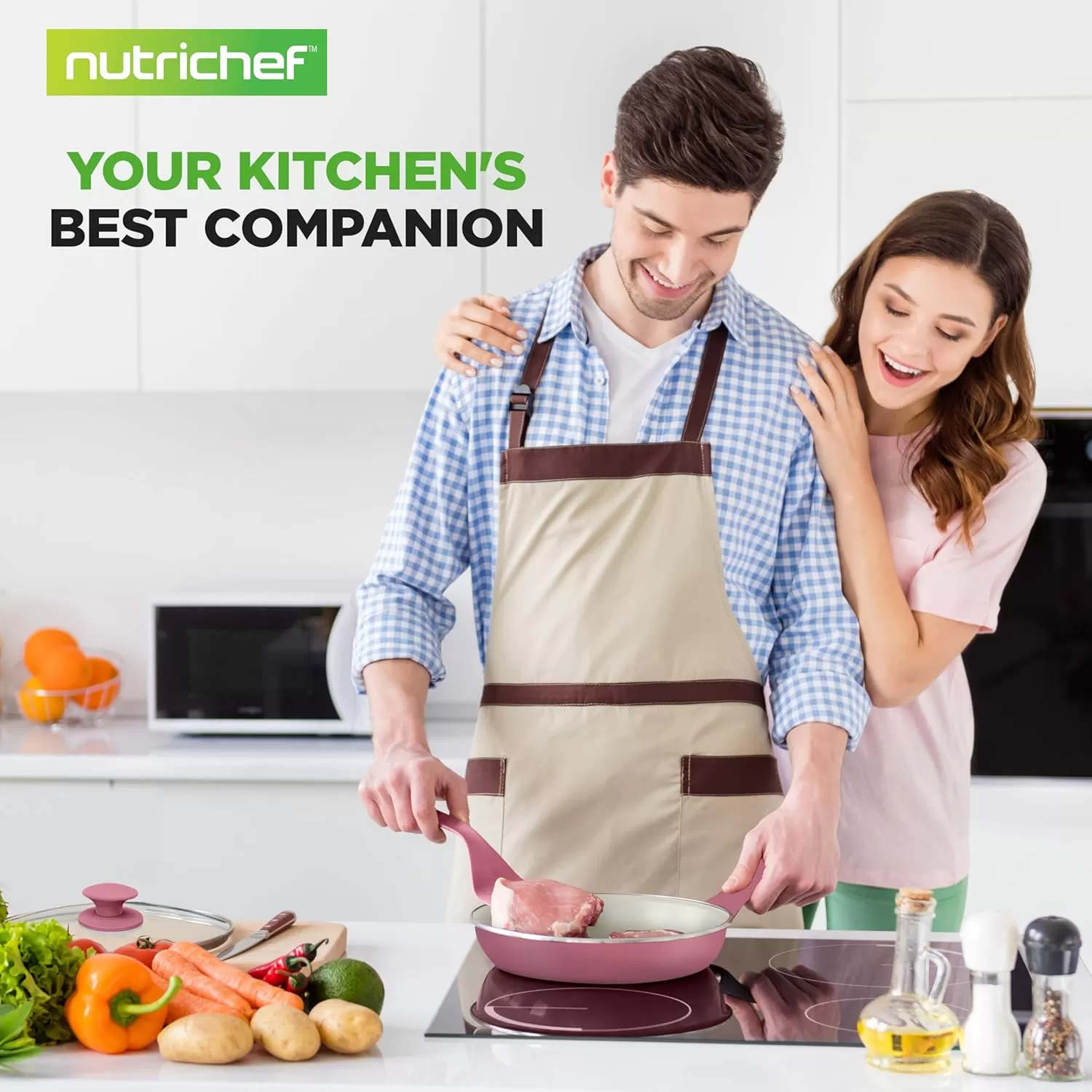 imageNutrichef 54Piece Marble NonStick Cookware and Bakeware Set Professional Home Kitchen Collection with MultiSized Pots Pans and HeatResistant ToolsBlush Pink