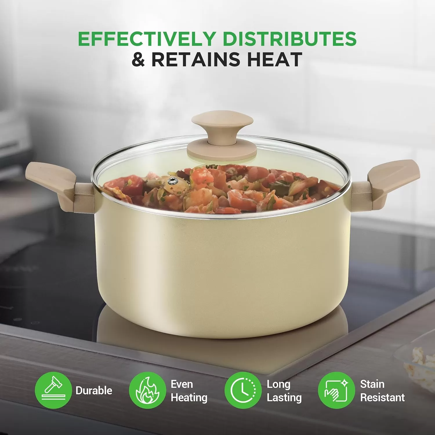 imageNutrichef 54Piece Marble NonStick Cookware and Bakeware Set Professional Home Kitchen Collection with MultiSized Pots Pans and HeatResistant ToolsTaupe Brown