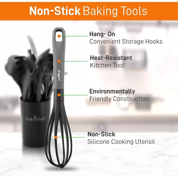 imageNutriChef 10 Pcs Silicone Heat Resistant Kitchen Cooking Utensils SetNonStick Baking Tools with PP Holder Silver ampamp Black 1Gray and Black