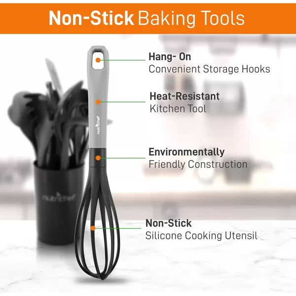 imageNutriChef 10 Pcs Silicone Heat Resistant Kitchen Cooking Utensils SetNonStick Baking Tools with PP Holder Silver ampamp Black 1Silver