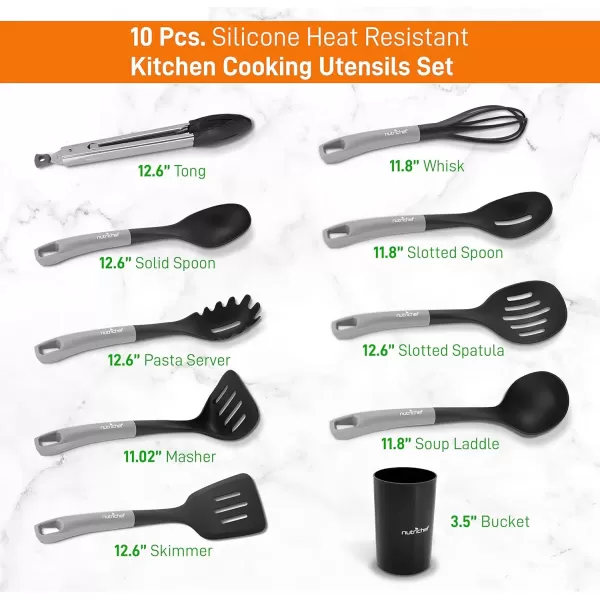 imageNutriChef 10 Pcs Silicone Heat Resistant Kitchen Cooking Utensils SetNonStick Baking Tools with PP Holder Silver ampamp Black 1Silver