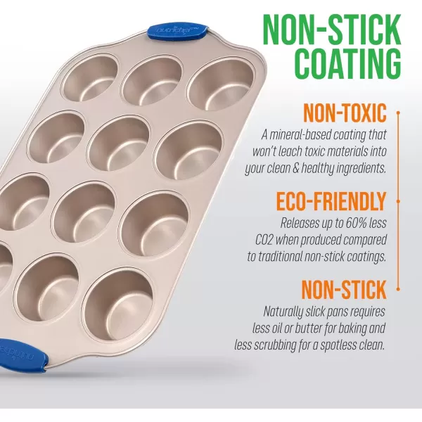 imageNutriChef 12 Cup Muffin Pan Durable and Nonstick Carbon Steel Bake Pan with Silicone Handles Kitchen Essential Cupcake Pan Stain Resistant Easy Clean PFOA PFOS PTFE Free 1622 x 1043Gold
