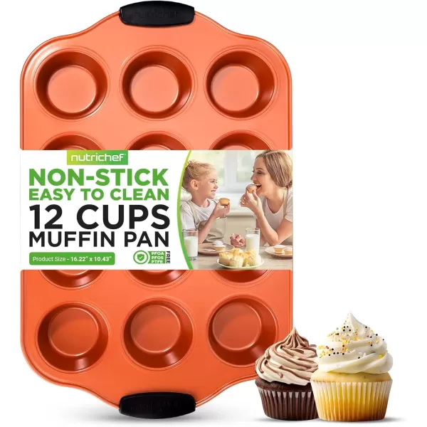 imageNutriChef 12 Cup Muffin Pan Durable and Nonstick Carbon Steel Bake Pan with Silicone Handles Kitchen Essential Cupcake Pan Stain Resistant Easy Clean PFOA PFOS PTFE Free 1622 x 1043Copper