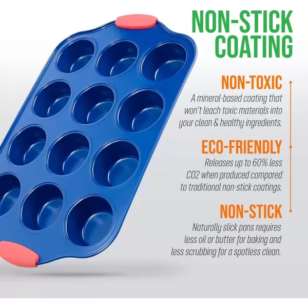 imageNutriChef 12 Cup Muffin Pan Durable and Nonstick Carbon Steel Bake Pan with Silicone Handles Kitchen Essential Cupcake Pan Stain Resistant Easy Clean PFOA PFOS PTFE Free 1622 x 1043Blue
