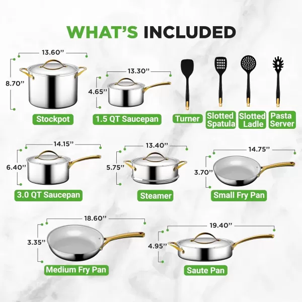 imageNutriChef 12Piece Stainless Steel Kitchenware  Pots ampamp Pans Set Clad Kitchen Cookware wSteel HandlesFry Pan Interior Coated wPrestige Ceramic NonStick CoatingStylish Kitchen Cookware NCSSX45Royal gold
