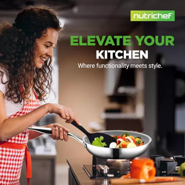 imageNutriChef 12Piece Stainless Steel Kitchenware  Pots ampamp Pans Set Clad Kitchen Cookware wSteel HandlesFry Pan Interior Coated wPrestige Ceramic NonStick CoatingStylish Kitchen Cookware NCSSX45Stainless steel