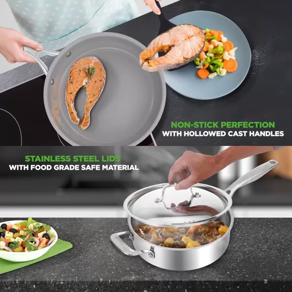 imageNutriChef 12Piece Stainless Steel Kitchenware  Pots ampamp Pans Set Clad Kitchen Cookware wSteel HandlesFry Pan Interior Coated wPrestige Ceramic NonStick CoatingStylish Kitchen Cookware NCSSX45Stainless steel