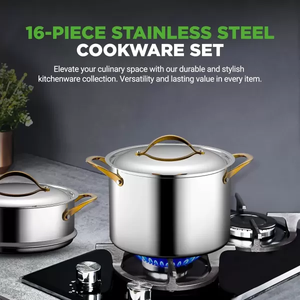 imageNutriChef 12Piece Stainless Steel Kitchenware  Pots ampamp Pans Set Clad Kitchen Cookware wSteel HandlesFry Pan Interior Coated wPrestige Ceramic NonStick CoatingStylish Kitchen Cookware NCSSX45Royal gold