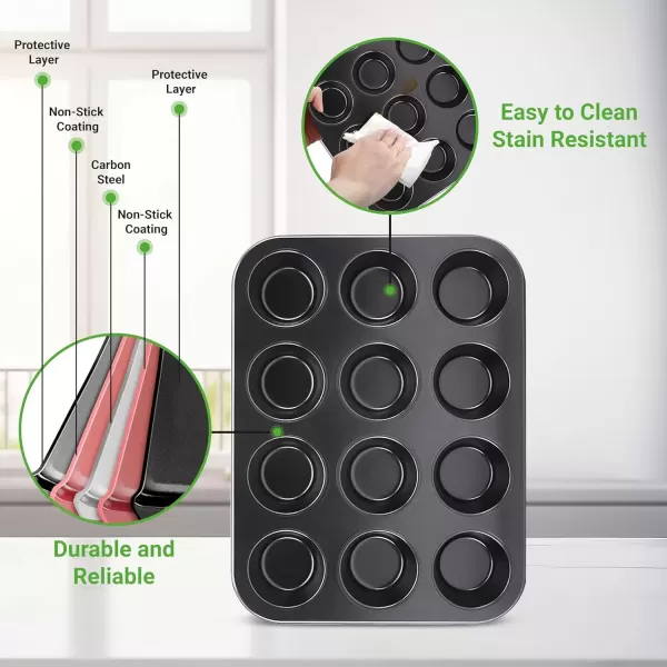 imageNutriChef 12cup Golden Oven Muffin Pan NonStick Coated Layer Surface Even Heating Muffin Tray for Muffins Cupcakes Pastries ampamp Mini Pies Used for Model Number NCBK6TR7 and NCBK6TR75nonstick muffin pan  dark gray