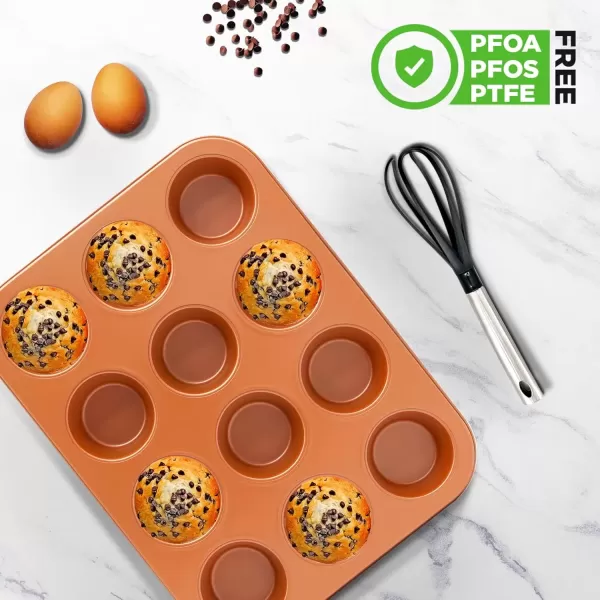 imageNutriChef 12cup Golden Oven Muffin Pan NonStick Coated Layer Surface Even Heating Muffin Tray for Muffins Cupcakes Pastries ampamp Mini Pies Used for Model Number NCBK6TR7 and NCBK6TR75nonstick muffin pan  copper