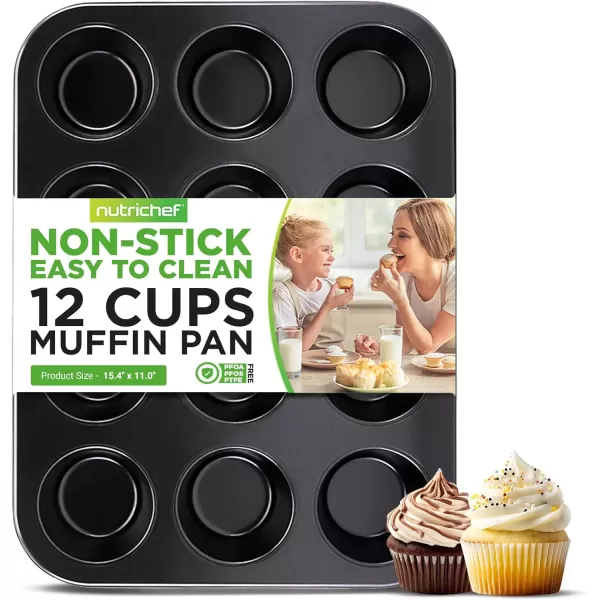 imageNutriChef 12cup Golden Oven Muffin Pan NonStick Coated Layer Surface Even Heating Muffin Tray for Muffins Cupcakes Pastries ampamp Mini Pies Used for Model Number NCBK6TR7 and NCBK6TR75nonstick muffin pan  black