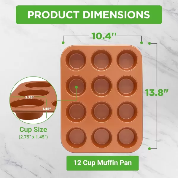 imageNutriChef 12cup Golden Oven Muffin Pan NonStick Coated Layer Surface Even Heating Muffin Tray for Muffins Cupcakes Pastries ampamp Mini Pies Used for Model Number NCBK6TR7 and NCBK6TR75nonstick muffin pan  copper