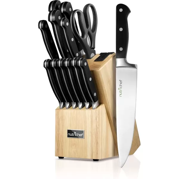 imageNutriChef 13Piece Kitchen Knife Set with Wooden Block  Precision Crafted Stainless Steel Knives with Scissors ampamp BuiltIn Sharpener  Lightweight Durable ampamp Razor Sharp  Dishwasher Safe NCKNS13