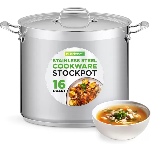 imageNutriChef 20 Quart HeavyDuty Stockpot with Stainless Lid  Large Pot for Induction Gas ampamp Electric Cooktops Perfect for Soups ampamp Stews16 Quarts