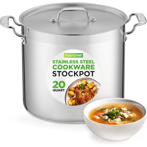 imageNutriChef 20 Quart HeavyDuty Stockpot with Stainless Lid  Large Pot for Induction Gas ampamp Electric Cooktops Perfect for Soups ampamp Stews20 Quarts