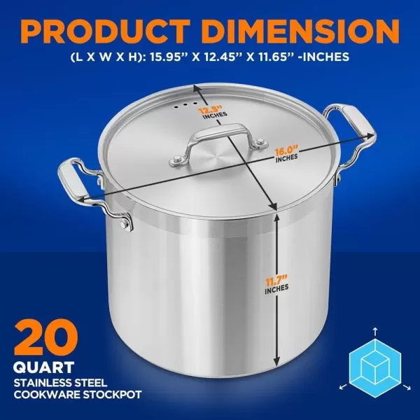 imageNutriChef 20 Quart HeavyDuty Stockpot with Stainless Lid  Large Pot for Induction Gas ampamp Electric Cooktops Perfect for Soups ampamp Stews20 Quarts