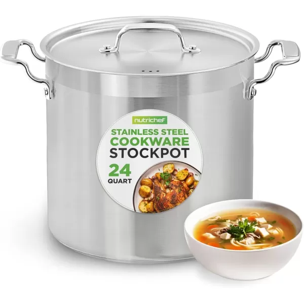 imageNutriChef 20 Quart HeavyDuty Stockpot with Stainless Lid  Large Pot for Induction Gas ampamp Electric Cooktops Perfect for Soups ampamp Stews24 Quarts