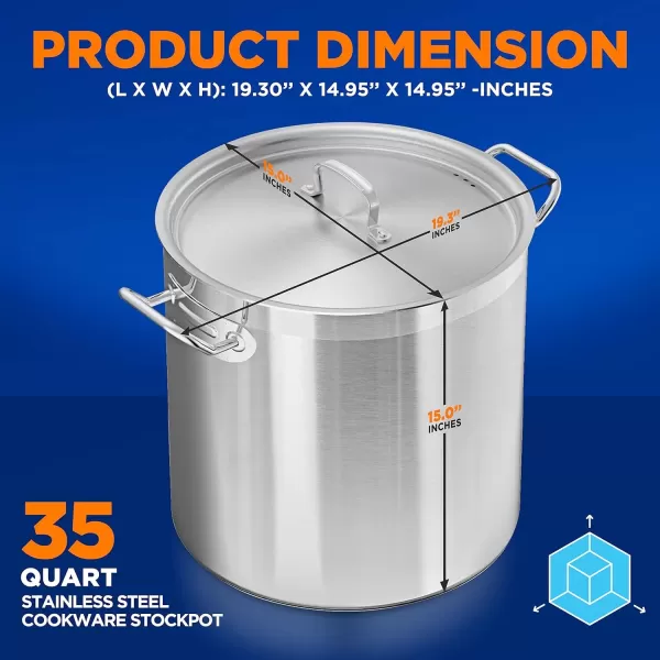 imageNutriChef 20 Quart HeavyDuty Stockpot with Stainless Lid  Large Pot for Induction Gas ampamp Electric Cooktops Perfect for Soups ampamp Stews35 Quarts