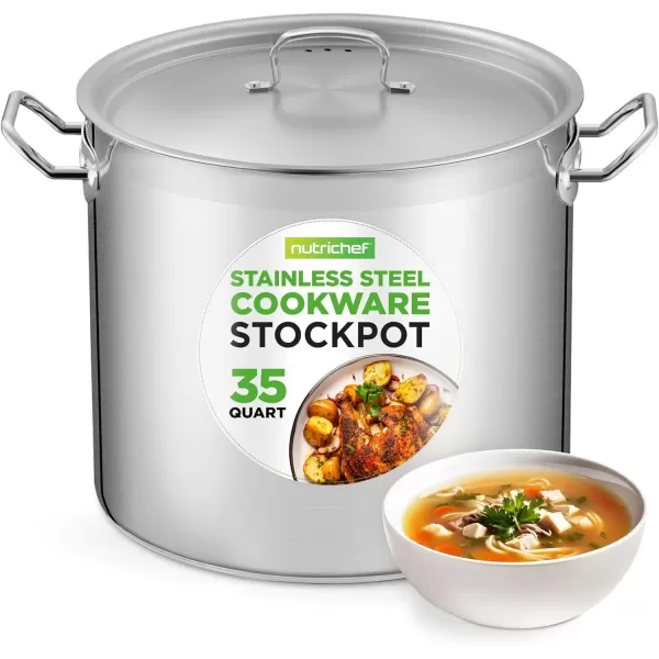 imageNutriChef 20 Quart HeavyDuty Stockpot with Stainless Lid  Large Pot for Induction Gas ampamp Electric Cooktops Perfect for Soups ampamp Stews35 Quarts