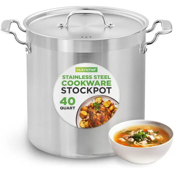 imageNutriChef 20 Quart HeavyDuty Stockpot with Stainless Lid  Large Pot for Induction Gas ampamp Electric Cooktops Perfect for Soups ampamp Stews40 Quarts