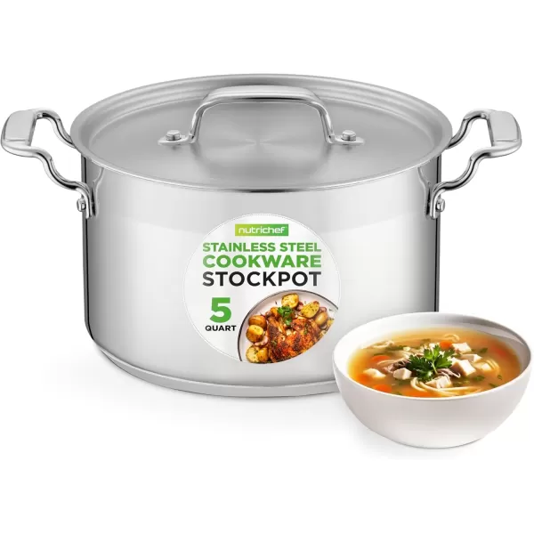 imageNutriChef 20 Quart HeavyDuty Stockpot with Stainless Lid  Large Pot for Induction Gas ampamp Electric Cooktops Perfect for Soups ampamp Stews5 Quarts
