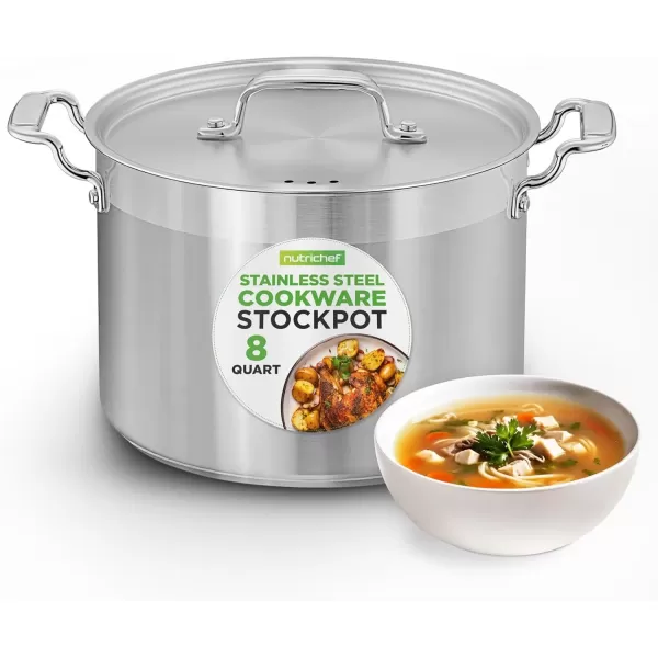 imageNutriChef 20 Quart HeavyDuty Stockpot with Stainless Lid  Large Pot for Induction Gas ampamp Electric Cooktops Perfect for Soups ampamp Stews8 Quarts