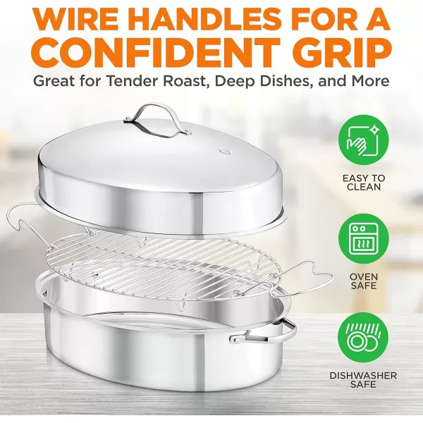 imageNutriChef 20quot Oval Roasting Pan with Rack and Lid  Premium Stainless Steel Roaster Dish w Wide Handles ampamp Removable Rack MultiUse Cookware for Turkey Chicken Stews ampamp More  Dishwasher Safe