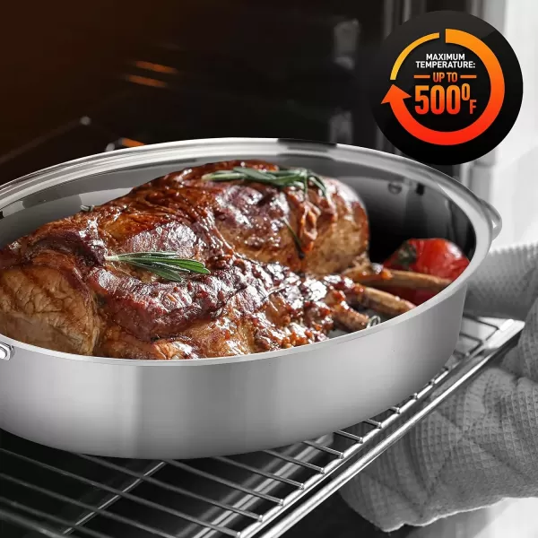 imageNutriChef 20quot Oval Roasting Pan with Rack and Lid  Premium Stainless Steel Roaster Dish w Wide Handles ampamp Removable Rack MultiUse Cookware for Turkey Chicken Stews ampamp More  Dishwasher Safe