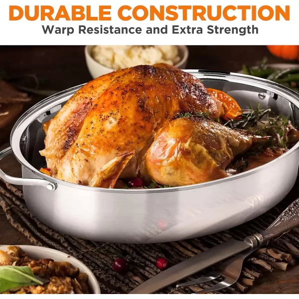 imageNutriChef 20quot Oval Roasting Pan with Rack and Lid  Premium Stainless Steel Roaster Dish w Wide Handles ampamp Removable Rack MultiUse Cookware for Turkey Chicken Stews ampamp More  Dishwasher Safe
