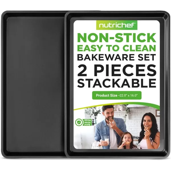imageNutriChef 2Piece XL Mega Cookie Sheet Baking Pans Set  22quot x 16quot Extra Large Nonstick Carbon Steel Oven Baking Tray Pans Stackable Bakeware Black  NCLGBP16Black